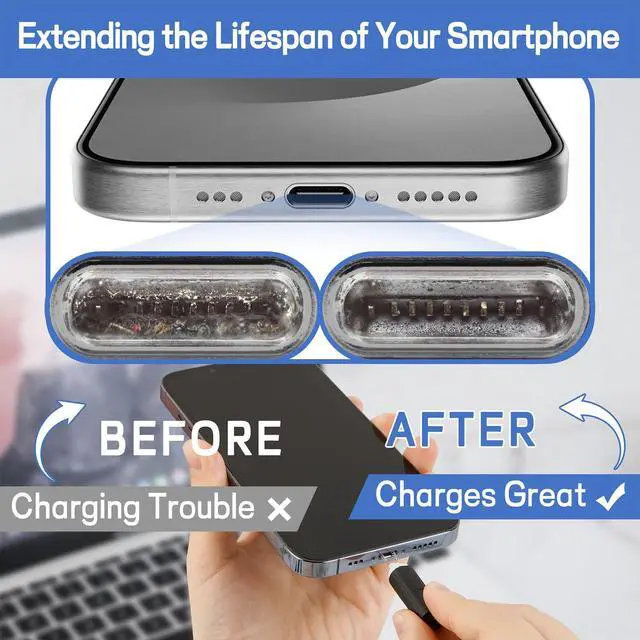Alt view image 2 of 7 - iPhone Cleaning Kit CleaniKu Phone Cleaner - iPhone Charging Port Cleaning Tool, Multi-Tool Phone Repair Restore with Speaker Cover, USB C Cleaning Kit for Lightning Cables,Connectors,Speakers,Airpod