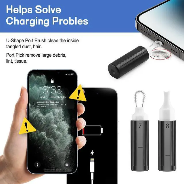 Alt view image 4 of 7 - iPhone Cleaning Kit CleaniKu Phone Cleaner - iPhone Charging Port Cleaning Tool, Multi-Tool Phone Repair Restore with Speaker Cover, USB C Cleaning Kit for Lightning Cables,Connectors,Speakers,Airpod