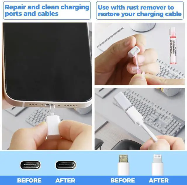 Alt view image 4 of 7 - iPhone Charging Port Cleaning Tool,USB C Cleaning Kit for Cell Phone Airpod, Repair Kit for Laptop PC Data Cable (White)