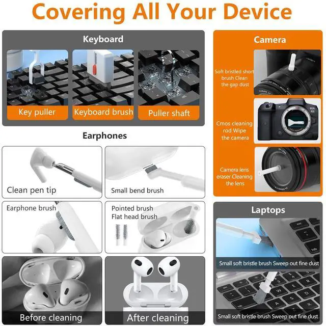 Alt view image 5 of 7 - Cell Phone Cleaning Kit, iPhone Cleaning Kit for Charging Port Cleaner Keyboard Cleaning Kit for Airpods/Android/USB C/Earbuds/Laptop/iPad/Camera Lens with Stylus Pen (White)