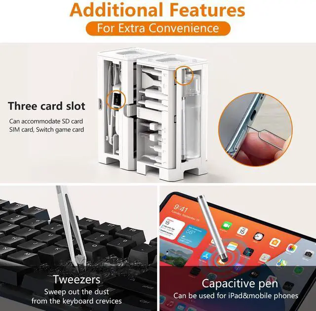 Alt view image 6 of 7 - Cell Phone Cleaning Kit, iPhone Cleaning Kit for Charging Port Cleaner Keyboard Cleaning Kit for Airpods/Android/USB C/Earbuds/Laptop/iPad/Camera Lens with Stylus Pen (White)