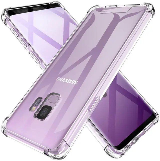 Main image of Clear Case for Samsung Galaxy S9, Airbags Corners Shockproof Bumper Protective Cover Hybrid Design Hard PC Back + Flexible TPU Frame