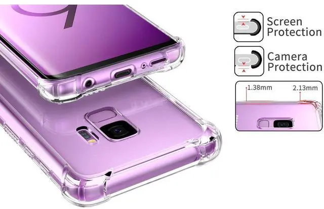 Alt view image 4 of 7 - Clear Case for Samsung Galaxy S9, Airbags Corners Shockproof Bumper Protective Cover Hybrid Design Hard PC Back + Flexible TPU Frame