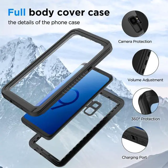 Alt view image 2 of 6 - Samsung Galaxy S9 Case, S9 Waterproof Dustproof Dropproof Case with Built-in Screen Protector, 5.8 inch 360°Full Body Heavy Duty Protective Case Cover for Samsung Galaxy S9 Black