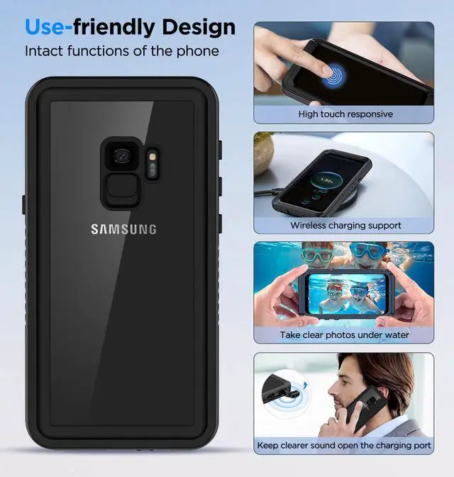 Alt view image 6 of 6 - Samsung Galaxy S9 Case, S9 Waterproof Dustproof Dropproof Case with Built-in Screen Protector, 5.8 inch 360°Full Body Heavy Duty Protective Case Cover for Samsung Galaxy S9 Black