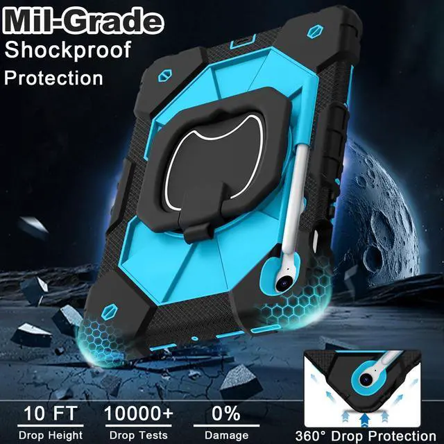 Alt view image 3 of 7 - Case for Samsung Galaxy Tab S10 Lite/S10 FE/S9 FE 10.9 Inch Galaxy Tab S9 11 Inch,Shockproof Cover for Samsung S9 FE Tablet Case with Screen Protector Rotate Stand Pen Holder,Black Blue