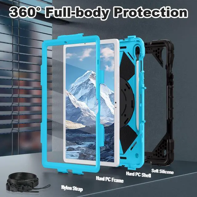 Alt view image 2 of 7 - Case for Samsung Galaxy Tab S10 Lite/S10 FE/S9 FE 10.9 Inch Galaxy Tab S9 11 Inch,Shockproof Cover for Samsung S9 FE Tablet Case with Screen Protector Rotate Stand Pen Holder,Black Blue