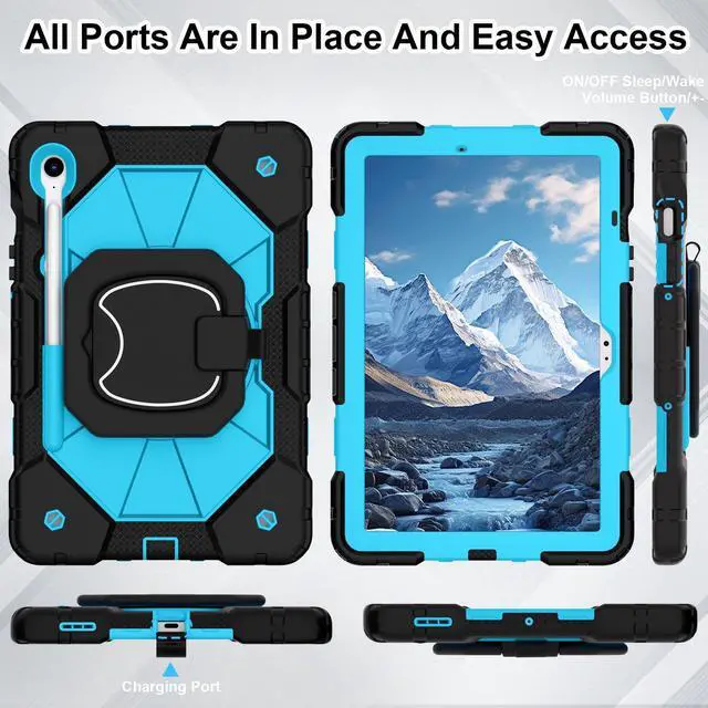 Alt view image 5 of 7 - Case for Samsung Galaxy Tab S10 Lite/S10 FE/S9 FE 10.9 Inch Galaxy Tab S9 11 Inch,Shockproof Cover for Samsung S9 FE Tablet Case with Screen Protector Rotate Stand Pen Holder,Black Blue