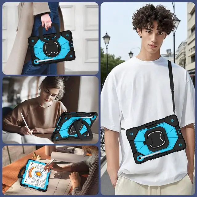 Alt view image 4 of 7 - Case for Samsung Galaxy Tab S10 Lite/S10 FE/S9 FE 10.9 Inch Galaxy Tab S9 11 Inch,Shockproof Cover for Samsung S9 FE Tablet Case with Screen Protector Rotate Stand Pen Holder,Black Blue