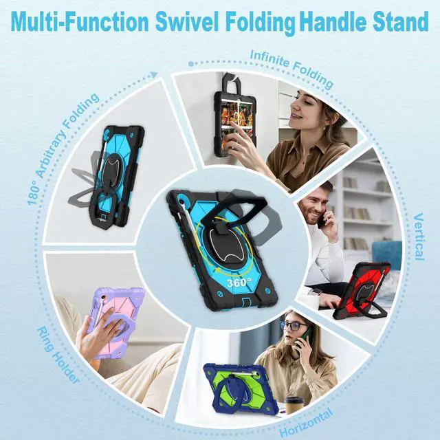 Alt view image 6 of 7 - Case for Samsung Galaxy Tab S10 Lite/S10 FE/S9 FE 10.9 Inch Galaxy Tab S9 11 Inch,Shockproof Cover for Samsung S9 FE Tablet Case with Screen Protector Rotate Stand Pen Holder,Black Blue
