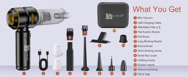 Alt view image 5 of 7 - Handheld Vacuum Cordless, Car Vacuum Cleaner, Portable Mini Compressed Air Blower, Duster. Strong Suction Brushless Motor. 4-in-1 21000Pa Wireless Hand Vacuum, Type C Port, for Car, Home, Office.