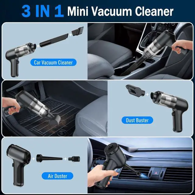 Alt view image 3 of 6 - Mini car Vacuum Cleaner,3 in 1 Handheld Vacuum Cordless 12000Pa high Power dust Buster,2-Speed Portable Vacuum brushless Motor air Duster,Rechargeable Hand Vacuum Cleaner for car Home Keyboard