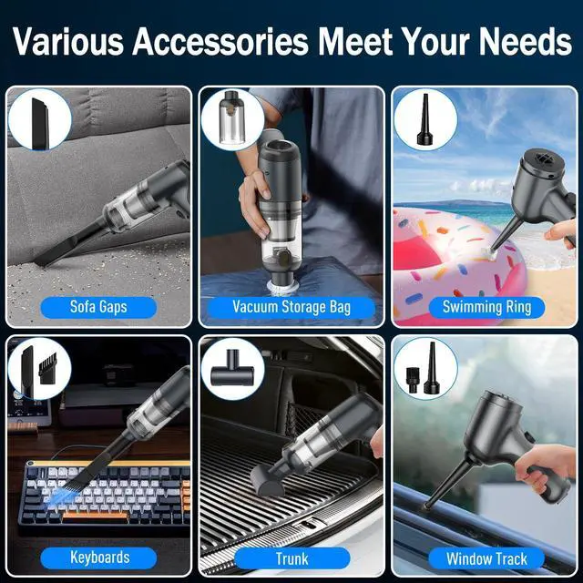 Alt view image 4 of 6 - Mini car Vacuum Cleaner,3 in 1 Handheld Vacuum Cordless 12000Pa high Power dust Buster,2-Speed Portable Vacuum brushless Motor air Duster,Rechargeable Hand Vacuum Cleaner for car Home Keyboard