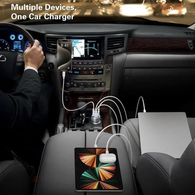 Alt view image 7 of 7 - USB C Car Charger, 3 Pack 65W Dual 12V Car Power Adapter with Voltmeter QC+PD 3.0 Multi Port Fast Charging Cigarette Lighter USB Charger for iPhone 17 16 15 14 13 12 Pad Pro Max, Android(Black Gray)