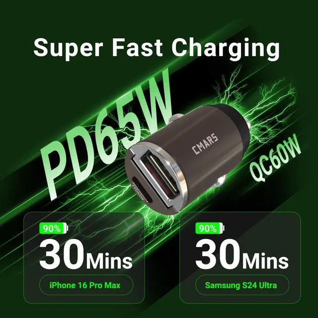Alt view image 4 of 7 - 125W (PD65W+QC60W) Car Charger USB C/A Plug Outlet, 12-24 Volt Dual Port Fast Charge, Cigarette Lighter Adapter for iPhone 17/16/15/14/13/12/Pro/Max, MacBook/iPad/Samsung/Other Android Devices