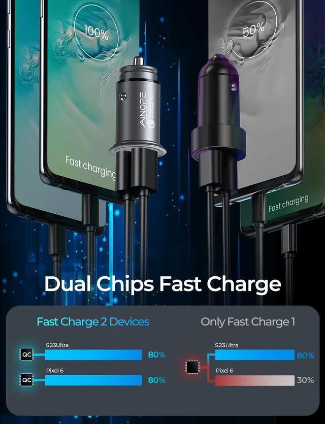 Alt view image 5 of 7 - Super Fast Car Charger USB Car Charger Adapter 45W All Metal Lighter Android USB Quick Charge for iPhone 17 Pro Max 16e 16 15 14 13 12 11pro x 8 Samsung S25 S24 S23 S22 Car Charger