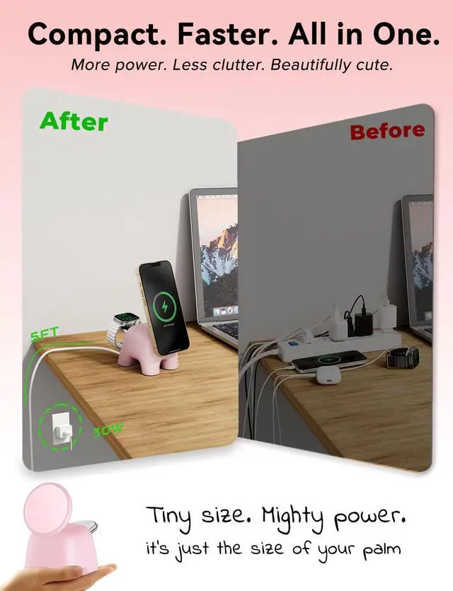 Alt view image 4 of 7 - 2025 Magnetic Wireless Charging Station, 15W Ultra-Fast Charger Stand for iPhone 17 16 15 14 13 12 Pro Max, 5W for Apple Watch&Airpods, 2-in-1 Foldable Charger for Home/Office/Travel(With 30W Adapter)