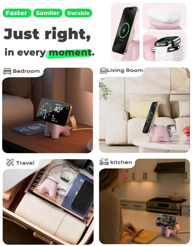 Alt view image 7 of 7 - 2025 Magnetic Wireless Charging Station, 15W Ultra-Fast Charger Stand for iPhone 17 16 15 14 13 12 Pro Max, 5W for Apple Watch&Airpods, 2-in-1 Foldable Charger for Home/Office/Travel(With 30W Adapter)