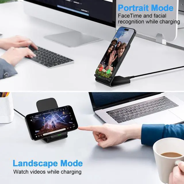 Alt view image 3 of 7 - Samsung S25 Wireless Charger Stand Wireless Phone Charger for Android Samsung Galaxy S25 Ultra S24FE S23 S22 S21 S20 S10, Wireless Charging Station for iPhone 17 Pro Max 16 Pro Max 15 14 with Adapter