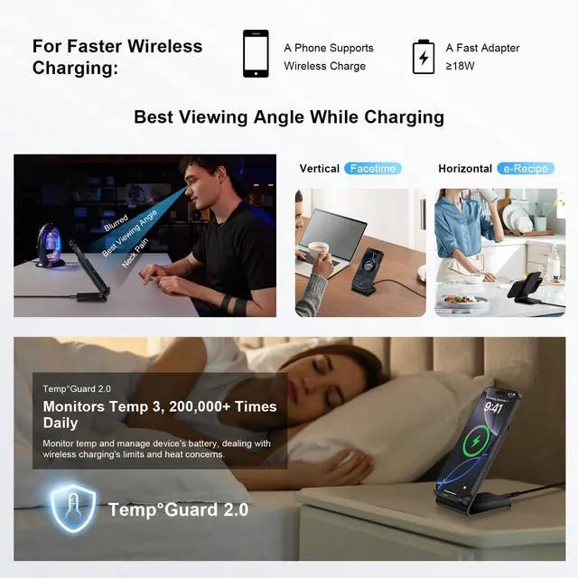 Alt view image 4 of 7 - Samsung S25 Wireless Charger Stand Wireless Phone Charger for Android Samsung Galaxy S25 Ultra S24FE S23 S22 S21 S20 S10, Wireless Charging Station for iPhone 17 Pro Max 16 Pro Max 15 14 with Adapter