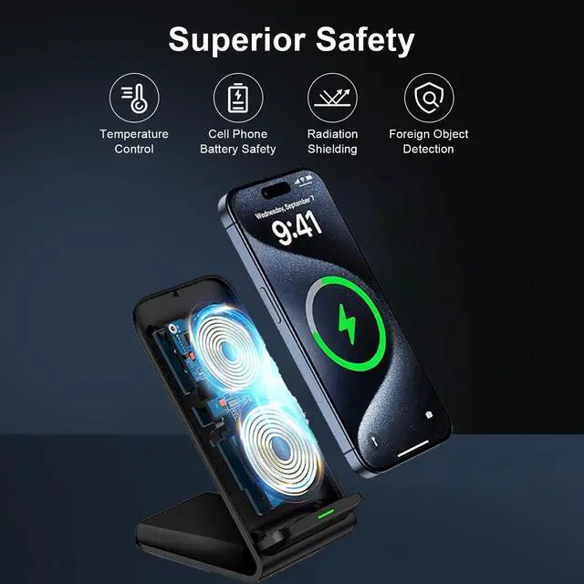 Alt view image 5 of 7 - Samsung S25 Wireless Charger Stand Wireless Phone Charger for Android Samsung Galaxy S25 Ultra S24FE S23 S22 S21 S20 S10, Wireless Charging Station for iPhone 17 Pro Max 16 Pro Max 15 14 with Adapter