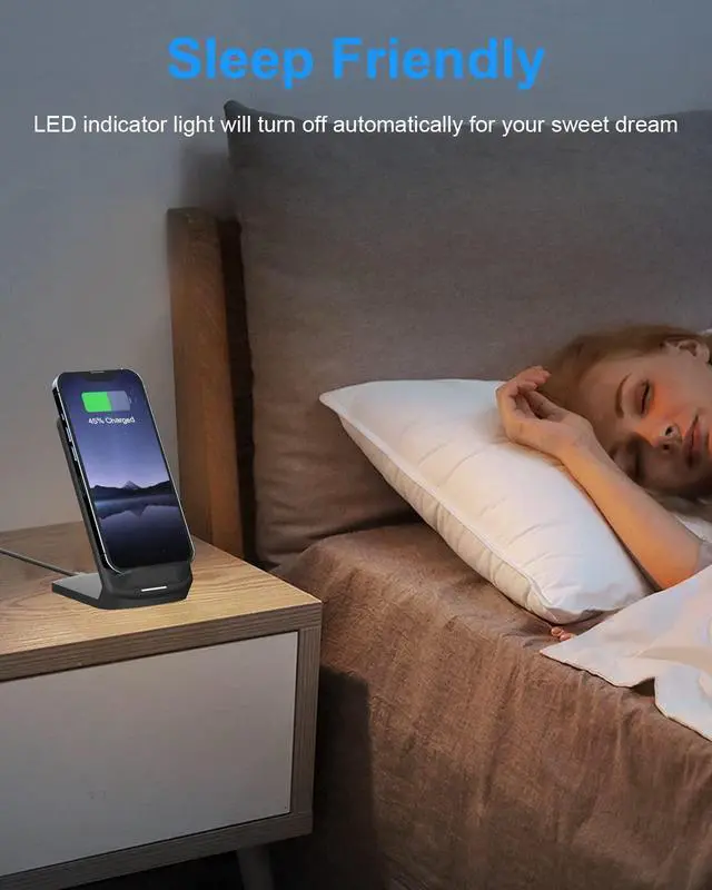 Alt view image 4 of 7 - Upgraded Fast Wireless Charger, Qi-Certified Wireless Charging Stand Compatible with Samsung Galaxy S25/S24/S23/S22/S21/S20 & Qi Phone Charger for iPhone 17/17 Air/16/16 Plus/16 Pro/15/14/13