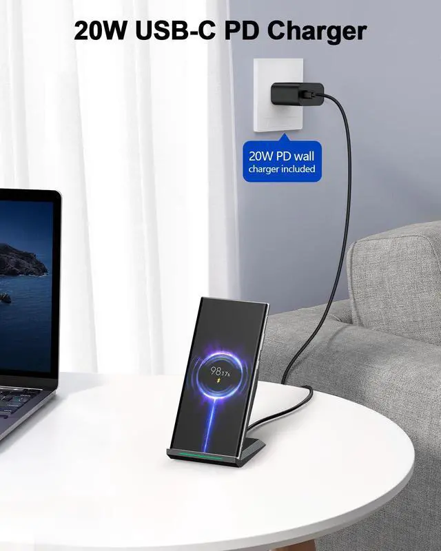 Alt view image 2 of 7 - NANAMI Fast Wireless Charger with USB Phone Charger, Qi Certified Charging Stand with 20W PD Adapter for iPhone 17/17 Pro/17 Pro Max/16/16 Plus/15/14/13/12,10W for Samsung Galaxy S25/S24/S23/S22/S21