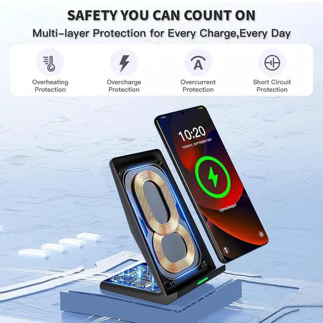 Alt view image 5 of 7 - Wireless Charger Station,15W Desk Wireless Charging Stand 20W USB C Adapter for Apple iPhone 17 Pro/17/17/Air/16 Pro/16E/16 Plus/15/14/13,Samsung Galaxy S25/S24/S23/S22/Z Flip Fold/Note 20,Google etc