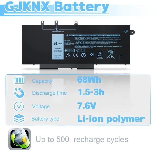 Alt view image 2 of 6 - 68Wh GJKNX Laptop Battery Compatible with Dell Latitude 5280 5288 5480 5580 5488 5590 5591 5490 5491 5495 E5480 E5580 E5490 E5590 GD1JP DY9NT 5YHR4, Dell Precision 15 3520 3530 4-Cell