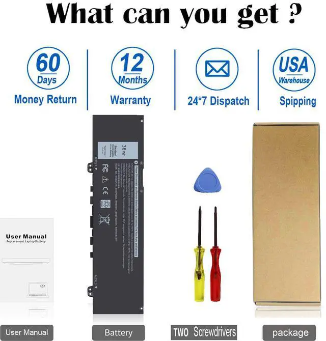 Alt view image 6 of 7 - 38Wh F62G0 Battery for Dell Inspiron 13 7000 7373 i7373 7386 2-in-1 7370 7380 5370 13-7373-0842 Series P83G P87G P91G P83G001 P83G002 P87G001 Vostro 13 5370 39DY5 039DY5 0F62G0 RPJC3 F62GO 11.4V