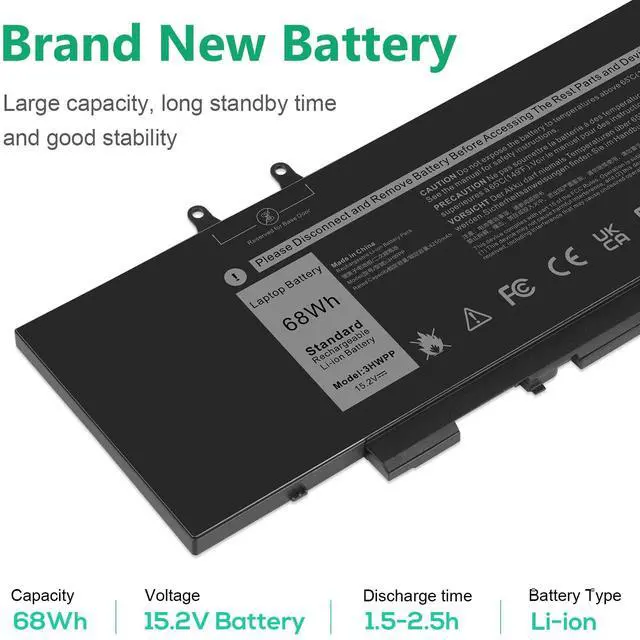 Alt view image 5 of 7 - 68Wh 3HWPP Laptop Battery Replacement for Dell Latitude 5401 5410 5411 5501 5510 5511 Precision 3541 3551 Inspiron 7706 2-in-1, 17 7500/7506 2-in-1 Black 10X1J N2NLL 1VY7F 451-BCMN 15.2V
