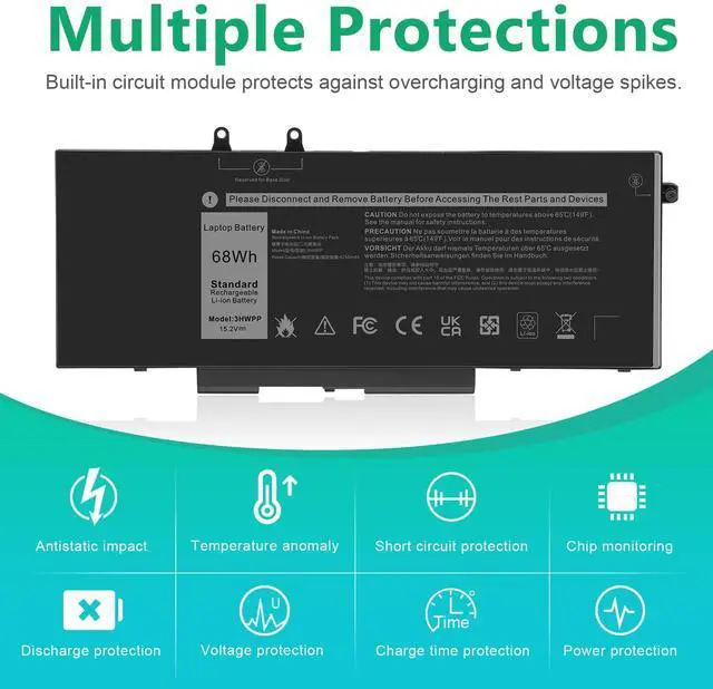 Alt view image 7 of 7 - 68Wh 3HWPP Laptop Battery Replacement for Dell Latitude 5401 5410 5411 5501 5510 5511 Precision 3541 3551 Inspiron 7706 2-in-1, 17 7500/7506 2-in-1 Black 10X1J N2NLL 1VY7F 451-BCMN 15.2V