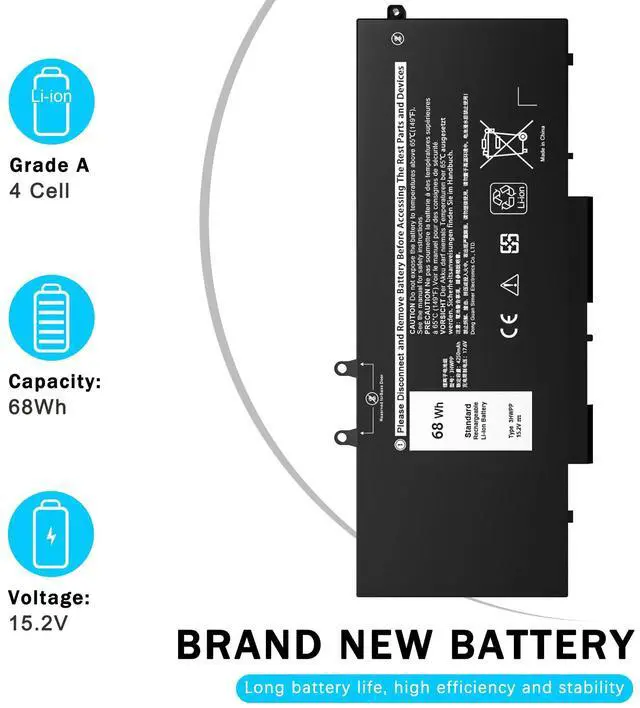Alt view image 2 of 6 - 68Wh 3HWPP Laptop Battery Compatible with Dell Latitude 5401 5410 5411 5501 5510 5511 Precision 3541 3551 Inspiron 17 7500/7506 2-in-1 Black Edition 10X1J N2NLL 3YNXM 451-BCMN