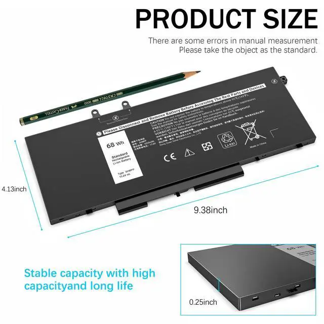Alt view image 3 of 6 - 68Wh 3HWPP Laptop Battery Compatible with Dell Latitude 5401 5410 5411 5501 5510 5511 Precision 3541 3551 Inspiron 17 7500/7506 2-in-1 Black Edition 10X1J N2NLL 3YNXM 451-BCMN