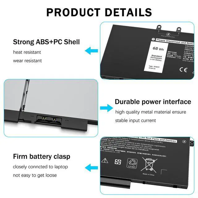 Alt view image 4 of 6 - 68Wh 3HWPP Laptop Battery Compatible with Dell Latitude 5401 5410 5411 5501 5510 5511 Precision 3541 3551 Inspiron 17 7500/7506 2-in-1 Black Edition 10X1J N2NLL 3YNXM 451-BCMN