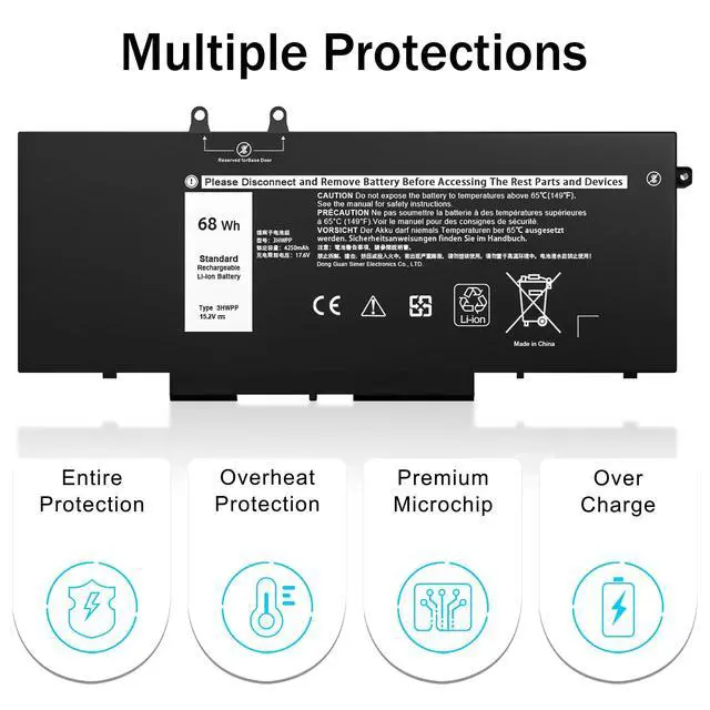Alt view image 6 of 6 - 68Wh 3HWPP Laptop Battery Compatible with Dell Latitude 5401 5410 5411 5501 5510 5511 Precision 3541 3551 Inspiron 17 7500/7506 2-in-1 Black Edition 10X1J N2NLL 3YNXM 451-BCMN