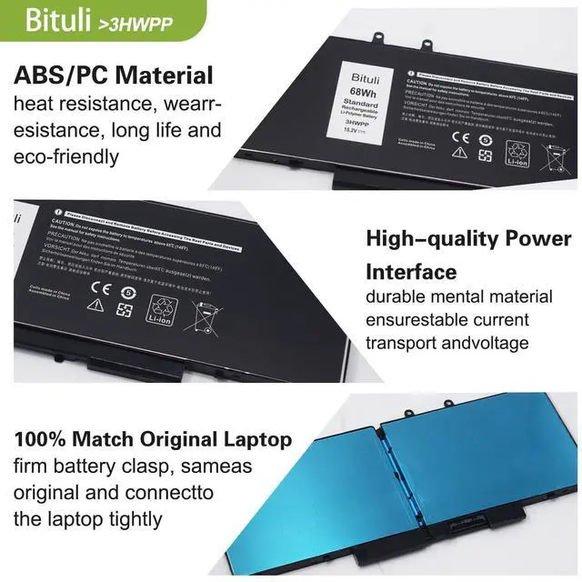 Alt view image 3 of 6 - 3HWPP Replacement Battery for Dell Latitude 5410 5510 5501 5401 5411 5511 Precision 3541 3551 7706 2-in-1 17 7500 7506 2-in-1 Black 03HWPP 10X1J N2NLL 1VY7F 451-BCMN 56Wh