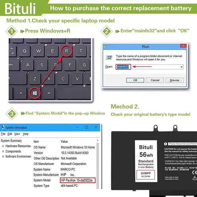 Alt view image 4 of 6 - 3HWPP Replacement Battery for Dell Latitude 5410 5510 5501 5401 5411 5511 Precision 3541 3551 7706 2-in-1 17 7500 7506 2-in-1 Black 03HWPP 10X1J N2NLL 1VY7F 451-BCMN 56Wh