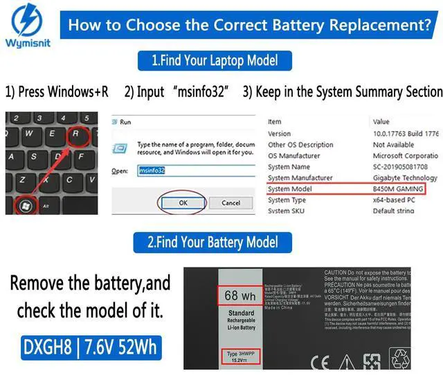 Alt view image 3 of 6 - 68Wh 3HWPP Laptop Battery Replacement for Dell Latitude 5510 5410 5501 5401 5511 5411 Precision 3541 3551 Inspiron 7706 2n1 Inspiron 17 7500 7506 2-in-1 Black Edition 03HWPP 10X1J N2NLL 1VY7F 451-BCMN