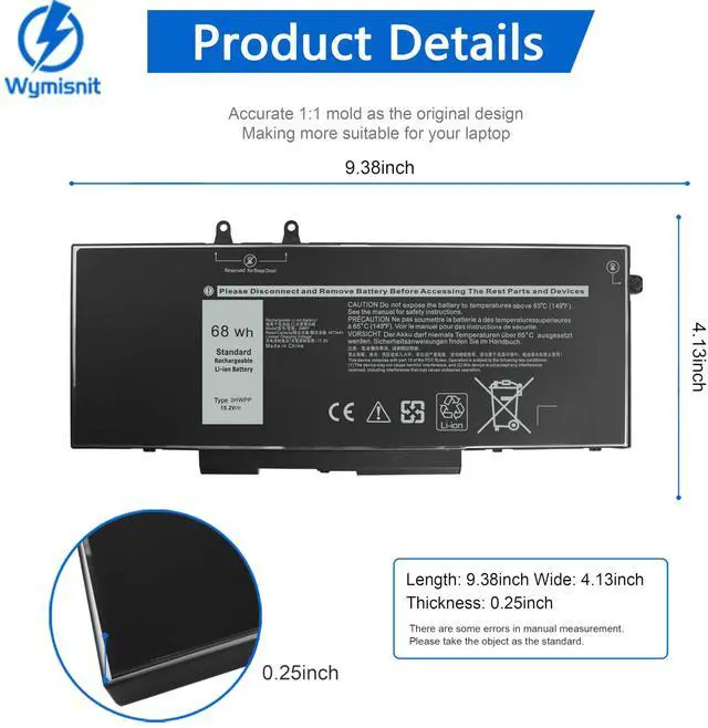 Alt view image 4 of 6 - 68Wh 3HWPP Laptop Battery Replacement for Dell Latitude 5510 5410 5501 5401 5511 5411 Precision 3541 3551 Inspiron 7706 2n1 Inspiron 17 7500 7506 2-in-1 Black Edition 03HWPP 10X1J N2NLL 1VY7F 451-BCMN