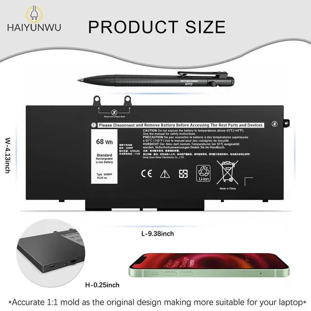 Alt view image 2 of 7 - 68Wh 3HWPP Laptop Battery Compatible with Dell Latitude 5401 5410 5411 5501 5511 5510 Precision 3541 3550 3551 Inspiron 7500 7506 7706 2-in-1 03HWPP 10X1J N2NLL 1VY7F 451-BCMN