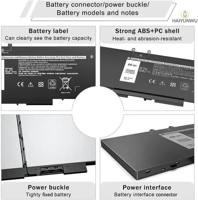 Alt view image 4 of 7 - 68Wh 3HWPP Laptop Battery Compatible with Dell Latitude 5401 5410 5411 5501 5511 5510 Precision 3541 3550 3551 Inspiron 7500 7506 7706 2-in-1 03HWPP 10X1J N2NLL 1VY7F 451-BCMN