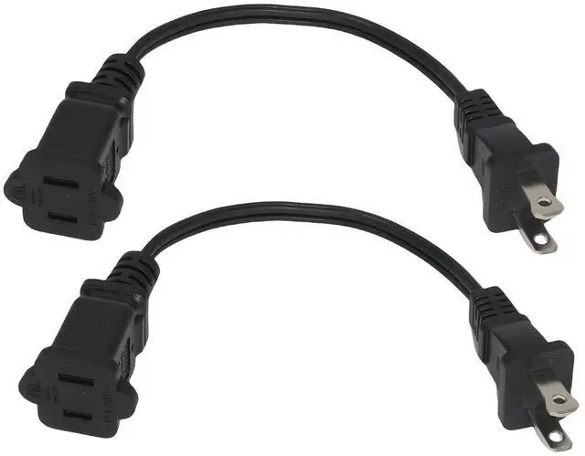 Main image of Short Extension Cord, 2 Prong 8-Inch Small Extension Cord Outlet Saver, 18AWG Power Cord Cable for Indoor, NEMA 5-15P to NEMA 5-15R, 2 Pack, Black