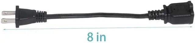 Alt view image 4 of 6 - Short Extension Cord, 2 Prong 8-Inch Small Extension Cord Outlet Saver, 18AWG Power Cord Cable for Indoor, NEMA 5-15P to NEMA 5-15R, 2 Pack, Black