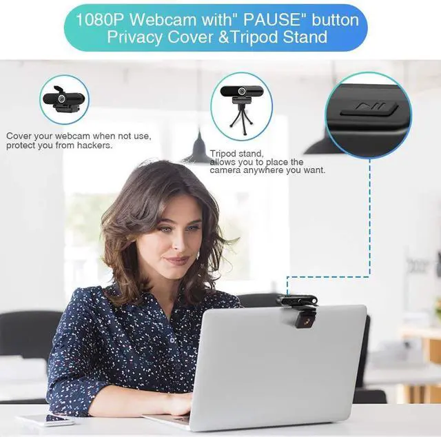 Alt view image 6 of 7 - 1080P Webcam with Microphone,Full HD Webcam,USB Desktop Laptop Computer Web Camera,Plug and Play,for Windows Mac OS,for Video Streaming,Calling,Conferencing,Online Teaching,Gaming