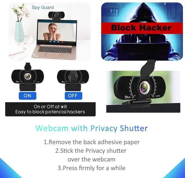 Alt view image 7 of 7 - Webcam with Microphone, 1080P Webcams with Tripod/Privacy Cover/Wide Angle 110°, USB Web Camera for Laptop Desktop Computer PC Mac Video Calling/Streaming/Zoom Conference