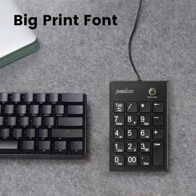 Alt view image 2 of 7 - PPD-202 Wired 19 Keys Slim Numeric Keypad, Big Print Font, Silent Notebook Scissor Key Number Keypad with Tab Key and Num Lock, Black