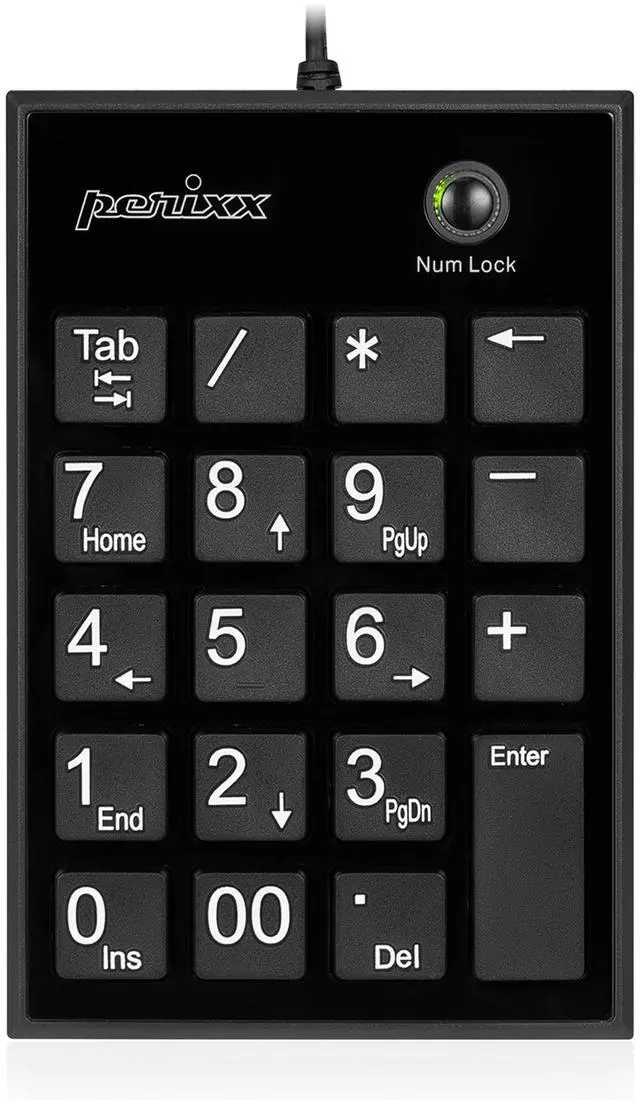 Main image of PPD-202 Wired 19 Keys Slim Numeric Keypad, Big Print Font, Silent Notebook Scissor Key Number Keypad with Tab Key and Num Lock, Black