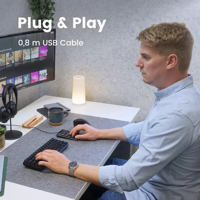 Alt view image 3 of 7 - PPD-202 Wired 19 Keys Slim Numeric Keypad, Big Print Font, Silent Notebook Scissor Key Number Keypad with Tab Key and Num Lock, Black