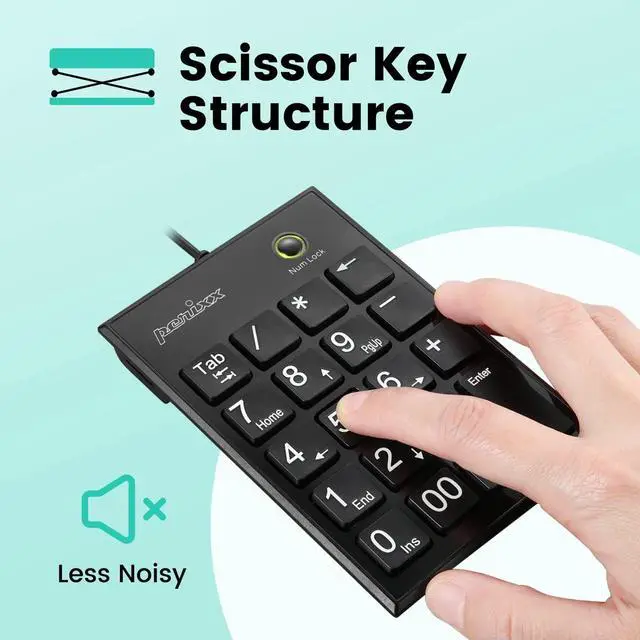 Alt view image 4 of 7 - PPD-202 Wired 19 Keys Slim Numeric Keypad, Big Print Font, Silent Notebook Scissor Key Number Keypad with Tab Key and Num Lock, Black